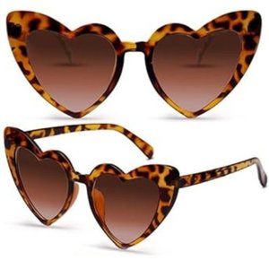 Heart Shaped Sunglasses Retro Cat Eye Classic Eyewear Brown Leopard Plastic